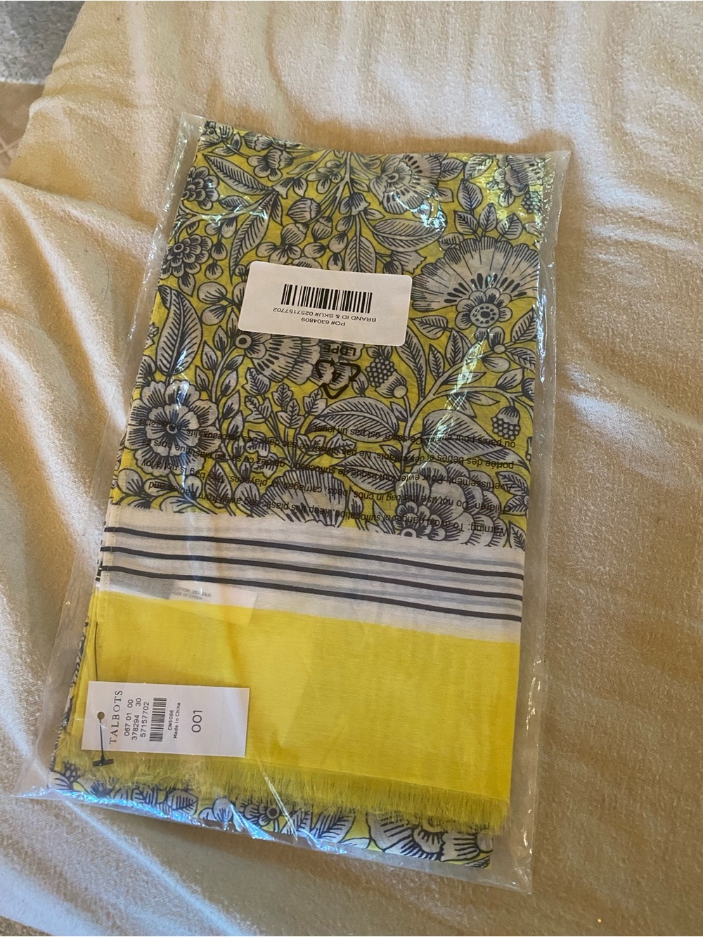 Talbots Yellow Floral-Trim Lightweight Scarf Cotton & Silk